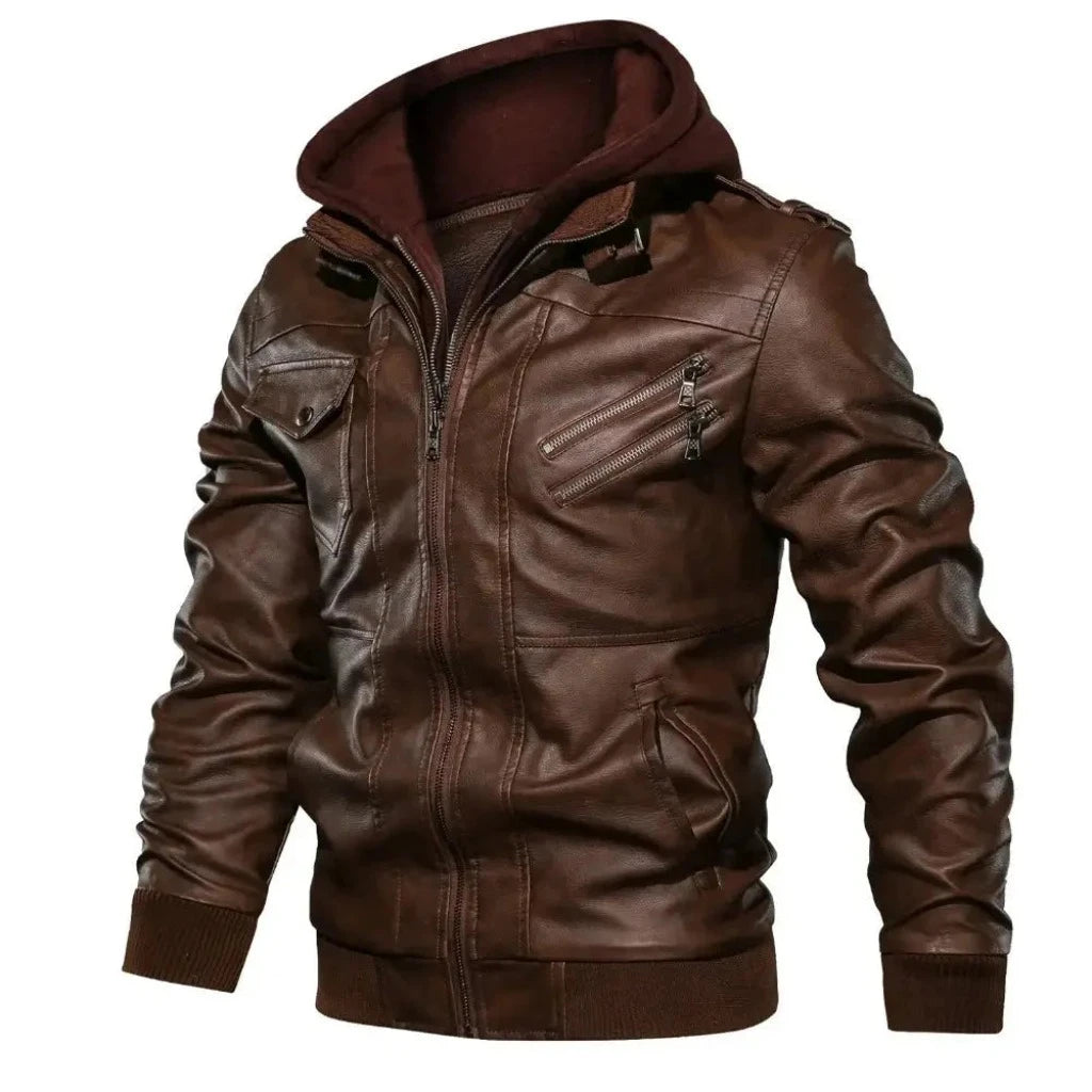 Jaqueta-de-Couro-Masculina-com-Capuz-marrom-facilite-seu-dia